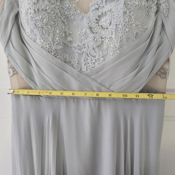 Marchesa Notte Silk Blue Embellished Embroidered Mesh Sheer Panel Detail Gown - Picture 5 of 15